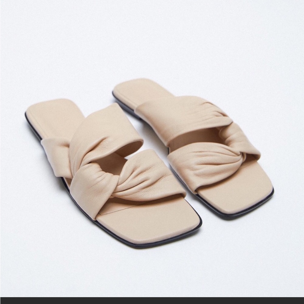 Zara Low Heeled Crossed Leather Sandals Size 39